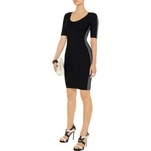 Herve Leger Black Bandage Allison Stripe Dress XS
